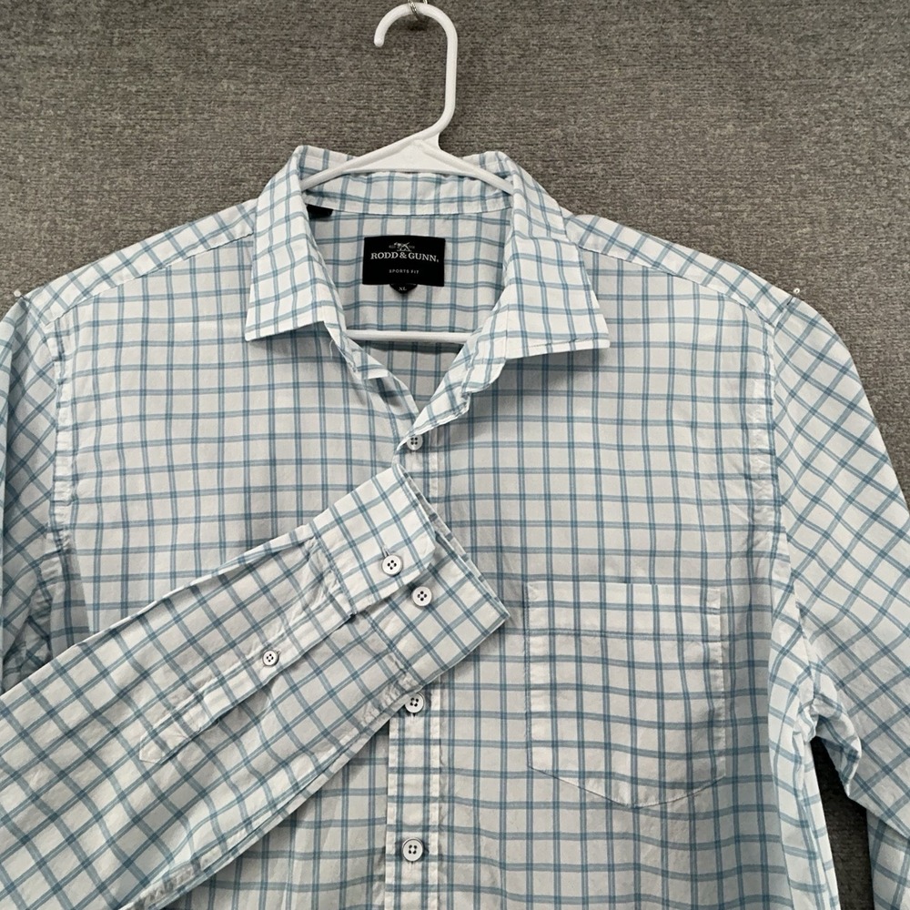 Rodd  &‎ Gunn Sports Fit Long Sleeve Shirt Men Size XL White Blue Plaid